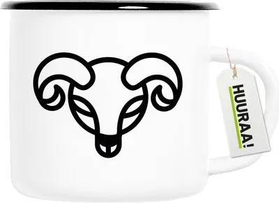 Produktbild von Huuraa Emaille Tasse Widder Sternzeichen Symbol 300ml Vintage Campingbecher Geschenkidee