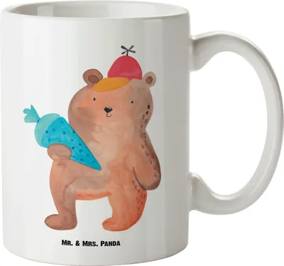 Produktbild von Mr. & Mrs. Panda weisse tasse Bär Schultüte - Weiß - Geschenk, Große, Grundschule, Einschulung, Teddy, Schulbeginn, Kaffeepott, Schulanfang, Haferl, Teebecher, Pott
