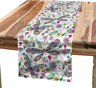 Produktbild von ABAKUHAUS Libelle Tischläufer, Schmetterlings Libellen Paisley Komplexe Motive Mit Ethnischen Linien Kunst Bild, 40 x 180 cm, Mehrfarbig