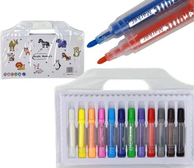 Produktbild von Playos® - Acrylmarker - 12 Stück - im Etui - Acrylmarker - Kreatives Spielzeug - Acrylstifte - Basteln - Kinder und Erwachsene