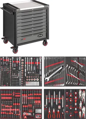 Produktbild von VIGOR Werkstattwagen Series XD extratief Edelstahl-Arbeitsplatte mit Sortiment