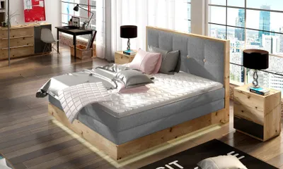 Produktbild von Schlafzimmer Bett Boxspringbett Mit Bettkasten, 7-Zonen Taschenfederkernmatratze, Premium Kaltschaum-Topper, Massives Eichenholzgestell, Hohe Liegefläche 62 cm | 180x200 cm | Hellgrau