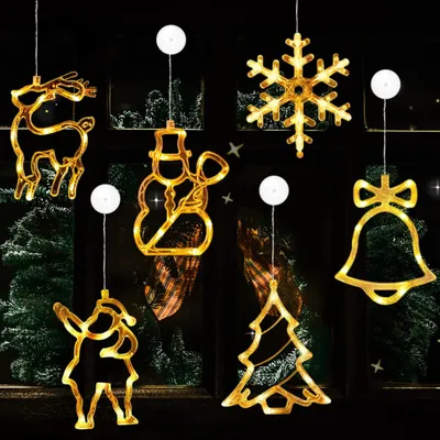 6 LED Weihnachts-Saugnapflampen, warmweiß, Fensterdekoration