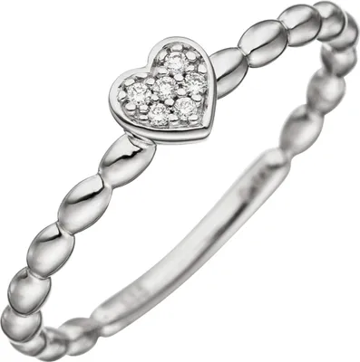 Produktbild von Ring Damenring Herz mit 6 Diamanten Brillanten 585 Gold Weißgold Fingerring Innenumfang 52mm  Ø16.6mm