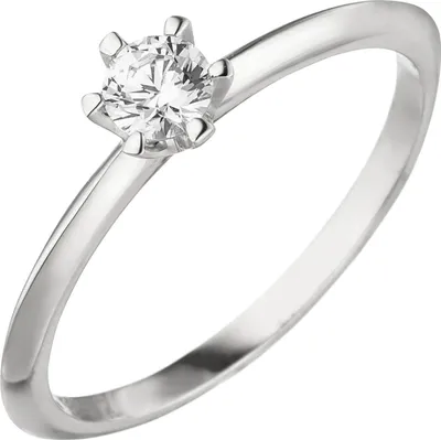 Produktbild von Ring eleganter Solitär Damenring mit Diamant Brillant schlicht 585 Gold Weißgold Innenumfang 54mm  Ø17.2mm