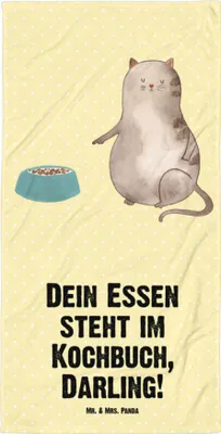 Produktbild von Mr. & Mrs. Panda Strandtuch Katze Fressen - Gelb Pastell - Geschenk, Duschtuch, Strandlaken, Großes Badehandtuch, Handtuch