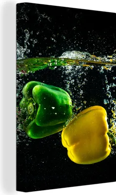 Produktbild von OneMillionCanvasses® - Leinwandbilder - 90x140 cm, Paprika - Gemüse - Wasser - Schwarz - Rot - Grün - Gelb, Wandbilder Kunstdruck Wanddekoration - Foto auf Leinwand - Gemälde auf - Wandschmucke - Schlafzimmer