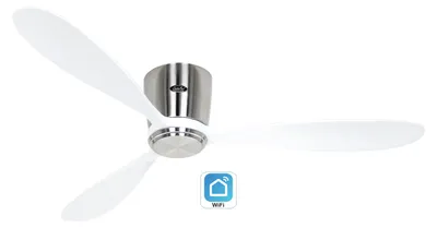 Obrázok produktu pre Energeticky úsporný stropný ventilátor s diaľkovým ovládaním Eco Plano Wood WiFi brúsený chróm / biela