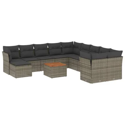 Produktbild von vidaXL 12-tlg. Garten-Sofagarnitur mit Kissen Grau Poly Rattan