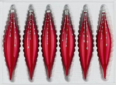 Produktbild von 6 tlg. Glas-Zapfen Set in Hochglanz Rot Silber Regen