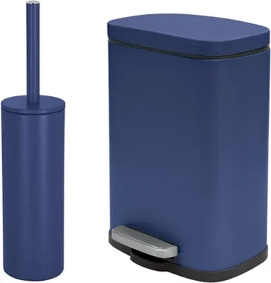 Produktbild von spirella Badezimmer Set, 2-teilige Abfalleimer Kosmetikeimer mit Absenkautomatik und WC Bürste “Akira“ Blau