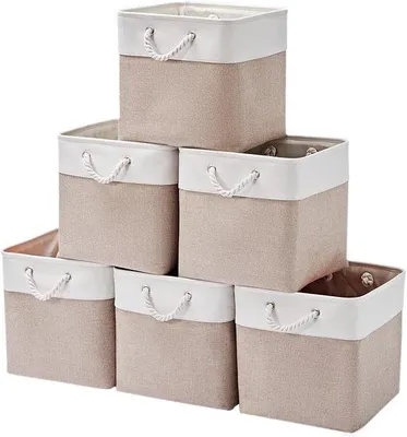 Produktbild von Famanu Aufbewahrungskörbe Kubusform, 28 x 28 x 28 cm, 6 Stück faltbare Stoffboxen mit Griffen, Organizer für Zuhause und Büro (weiß)