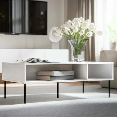 Image de Enemonzo - Table basse, 110x60x40h cm Blanc, 3 Compartiments