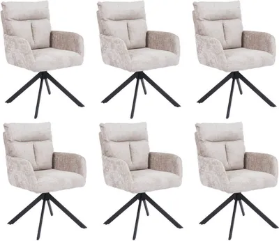 Produktbild von HOME DELUXE Esszimmerstuhl mit Armlehne ALUNA Chenille - 6er Set Beige I Küchenstuhl, Polsterstuhl, Designstuhl, Armlehnstuhl, Armlehne, Lehne, Gepolstert, Edel, Modern, Retro, Hochwertig, Weich, Stilvoll, Pflegeleicht, Wohnzimmer, Drehfunktion