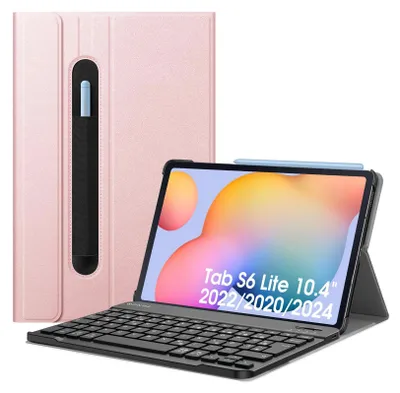 Produktbild von Fintie Tastatur Hülle für Samsung Galaxy Tab S6 Lite 10,4 Zoll 2024/2022/2020 Tablet - Keyboard Cover mit Magnetisch Abnehmbarer Deutscher Bluetooth Tastatur, Roségold