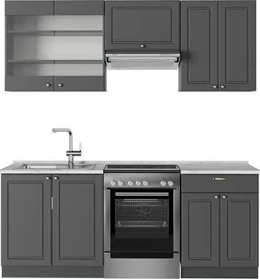 Produktbild von Küchenzeile Vicco Fame-Line Anthrazit-Gold Landhaus 200 cm , AP Marmor, Model 57202