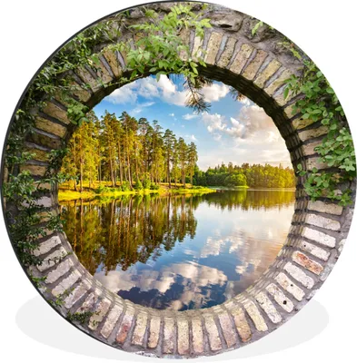 Produktbild von MuchoWow® Aluminium Wandkreis Bäume - Wasser - Aussicht Ø 30 cm Wanddeko Modern Wohnzimmer - Wand Bild - Wohnzimmer - Runde Bilder - Alubilder - Kunst für zu Hause - Aluminium - Wanddekoration