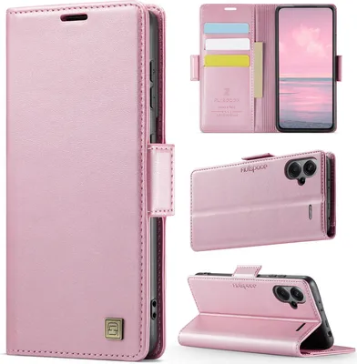 Produktbild von Lederhülle für Xiaomi Redmi Note 13 Pro+ 5G, RFID Schutz Handyhülle mit Magnetverschluss, Kartenfächern und Ständer Pink