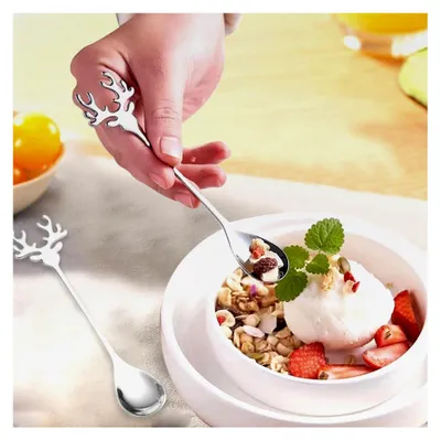 Produktbild von 6 Stück Elchlöffel aus Edelstahl, Weihnachtslöffel, kreatives Kaffeelöffel-Set für Milchtee und Kaffee