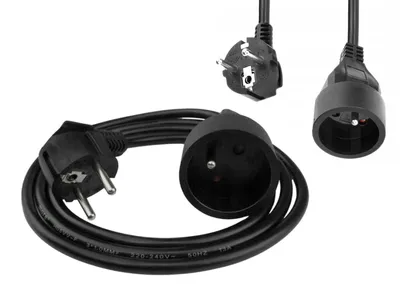 Zdjęcie produktu dla Przedłużacz Sieciowy 1 Gniazdo 3x1.5mm AGD Mocny Pojedynczy 3m Czarny
