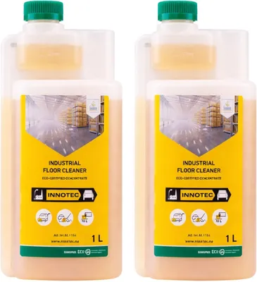 Immagine prodotto di 2 pezzi INNOTEC Industrial Floor Cleaner 1 L – potente detergente per pavimenti per l'industria e le officine – scioglie olio, grasso, sporco e depositi sul cemento