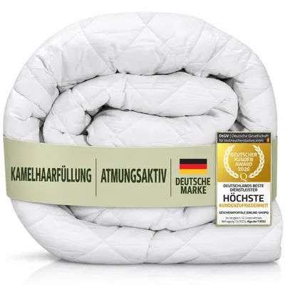 Produktbild von Feluna Ganzjahres-Decke 200x200 cm, 100% Kamelhaar-Füllung & Baumwolle, Premium Steppdecke für Allergiker, Winter & Sommer Bettdecke