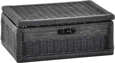Produktbild von KRINES HOME Korb mit Deckel Rattan geflochten Farbe Royal Schwarz, Regalkorb, Schrankkorb