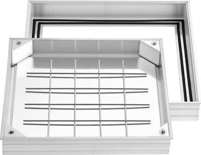 Image de SucceBuy Couvercle de regard avec cadre 40 x 40 cm, couvercle invisible en alliage d'aluminium pour le pavage des canaux d'évacuation sur les trottoirs, les terrasses et dans les jardins