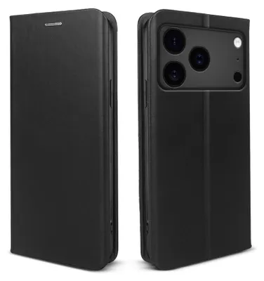 Produktbild von Handyhülle für Apple iPhone 17 Pro Echtleder Flip Cover Hülle Case Kartenfach RFID Schutz Farbe: Schwarz