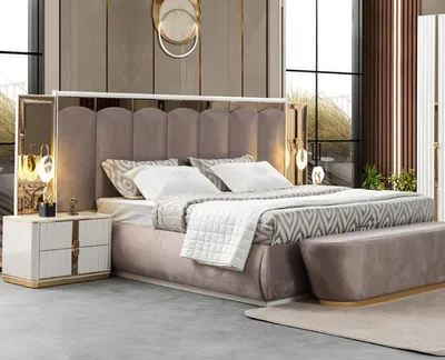 Produktbild von Luxus Bett Schlafzimmerbett Doppelbett Verspiegelt Hochwertig Polsterbett