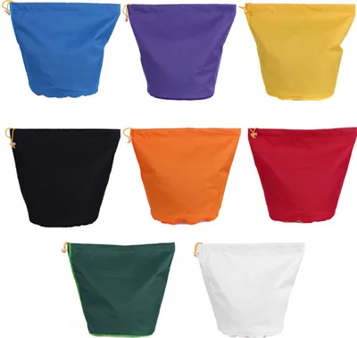 A collection of colorful filter bags arranged in a grid against a white background.