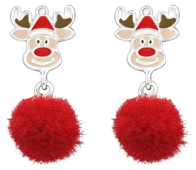 Produktbild von Rentier Ohrstecker mit Bommel: Weihnachts-Ohrringe 925 Silber