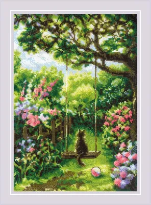 Produktbild von Riolis Kreuzstich Set "Gartenschaukel", Zählmuster, 21x30cm