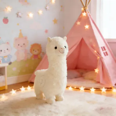 Produktbild von OKWISH 38 cm großes Alpaka-Stofftier, stehendes Alpaka-Plüschtier, süßes Alpaka, Kamel-Plüschtier, Geschenke für Kinder, Mädchen, Jungen,Weiß