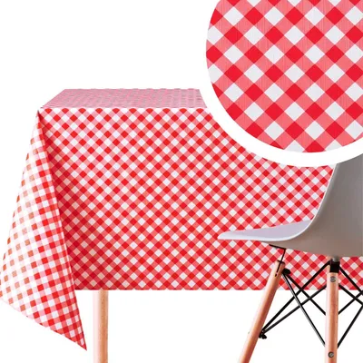 Quadratische Tischdecke 140x140 cm, rot-weiß kariert, wasserabweisend