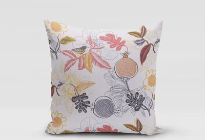 Produktbild von SCHÖNER LEBEN. Kissenhülle Blüten Blätter Vogel weiß grau gelb rot Größe 80x80cm (HxB) 80x80cm (HxB) Größe