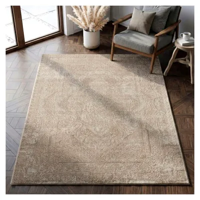 Produktbild von Teppich für Wohnzimmer, Schlafzimmer, Flur und Küche, Kurzflor im orientalischen Design, Vintage Hoch-Tief-Effekt, modern, 3D weich, Maße: 120 x 170 cm, Farbe: Taupe