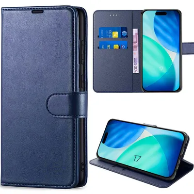 Image de Coque pour iPhone 17, Protection Rabat Anti-Rayures Antichoc Synthécuir Bleu Marine
