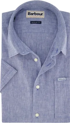Produktbild von Barbour blau meliertes Hemd Regular Fit Leinen Kurzarm