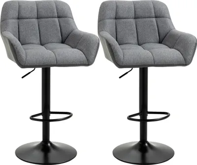 Produktbild von Barhocker küche 2er-Set Höhenverstellbar 360° drehbar mit Lehne und Fußstütze, Leinenoptik, bis 120 kg, 57,5 x 52,5 x 93-114 cm, Grau