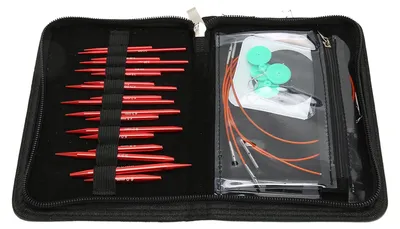 Rundstricknadel-Set austauschbar, 18 Nadeln, Aluminium/Edelstahl, inkl. Tasche
