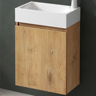 Produktbild von Mai & Mai Badmöbelset Badezimmermöbel bestehend aus Waschbecken und Waschbeckenunterschrank in Kerneiche, BTH: 46x26x63cm Pisa02