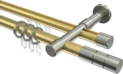 Produktbild von Interdeco Rundrohr-Innenlaufstange / Gardinenstange (Kombination) Messing-Optik / Edelstahl-Optik, Typ Prestige Elanto (Rillenzylinder), 20 mm Ø 2-läufig, 120 cm