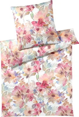 Produktbild von Elegante Mako-Batist Bettwäsche 135x200  Bloom Blüten Sommer pink rosa 2332-11