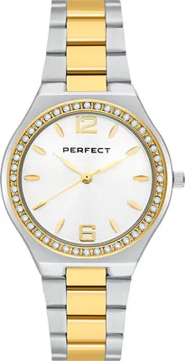 Produktbild von PERFECT S390-05 Damenuhr Silber Gold Quarzuhr Miyota Elegant Armbanduhr mit Kristallen 3ATM Wasserdicht Box Geschenk für Frauen