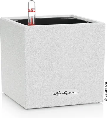 Obrázek produktu pro LECHUZA CANTO Stone 14, Květináč, Volně stojící, Recyklovaný plast, Metalická, Bílá, Čtverec, Vnitřní