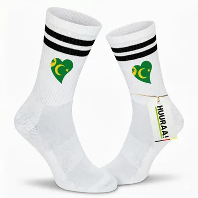 Produktbild von Huuraa Uni Socken Kokosinseln Flagge Herz 42/46 Black Baumwolle Tennissocken Geschenkidee