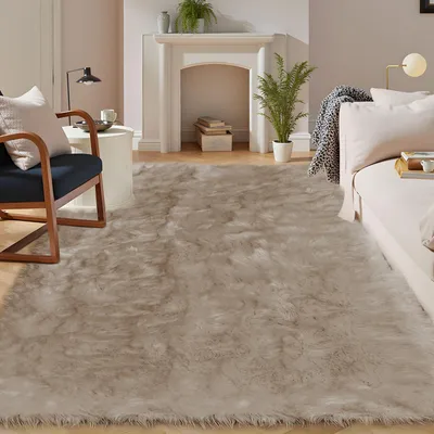 Produktbild von Kunstfell-Teppich flauschig waschbar rechteckig Beige 244 x 305 cm