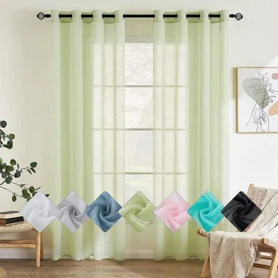 Immagine prodotto di Tende trasparenti Unyqoos®, confezione da 2 – leggere e traspiranti, color verde, 140x215 cm, 100% poliestere, con passanti – ideali per camere da letto e soggiorni