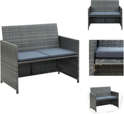 Produktbild von vidaXL 2-Sitzer-Gartensofa mit Polstern Grau Poly Rattan -  Gartensofas